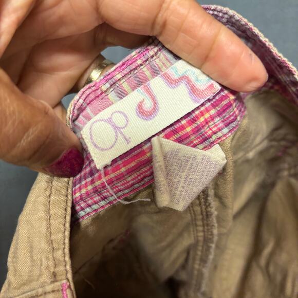 Vintage OP Adjustable Khaki Shorts Sz 5 Pink Stitching Plaid Waist Skater Cali - Picture 7 of 10